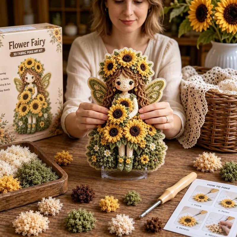 DIY Punch Needle Embroidery Kit Sunflower Girl Pattern Handcraft Decor Making Set Desktop Ornament Gift for Handicraft Beginners