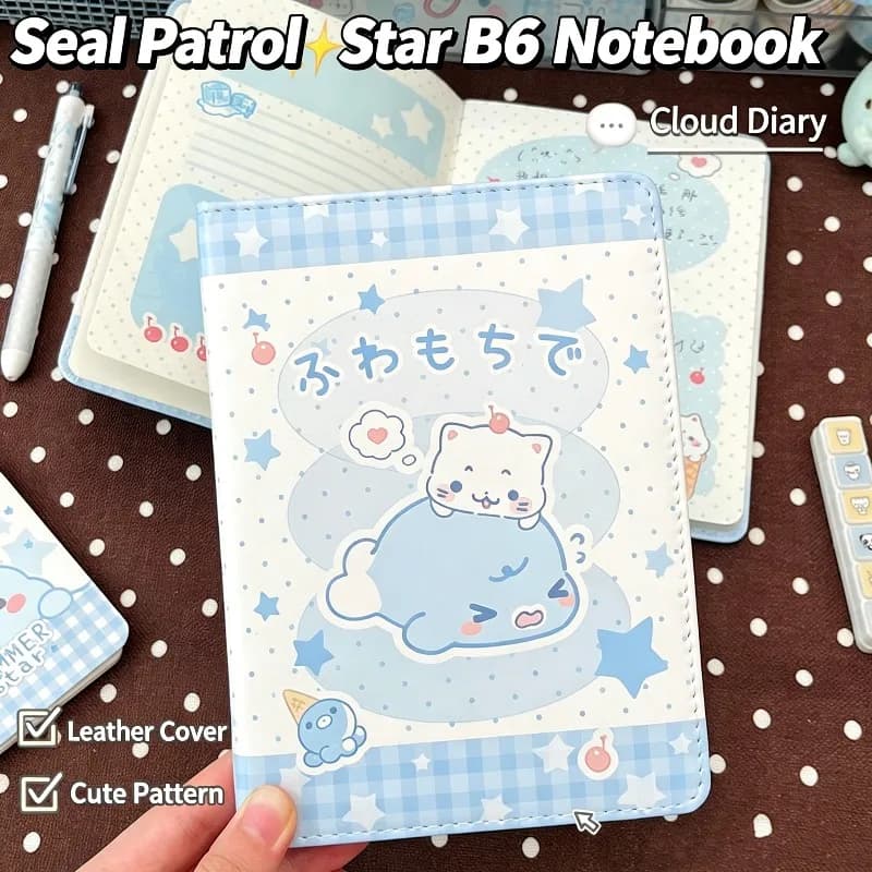 Kawaii Seal Star B6 Notebook Cover Full Color Inner Pages Thickened Paper Diary Handmade Scrapbook Notepad Stationery Gift