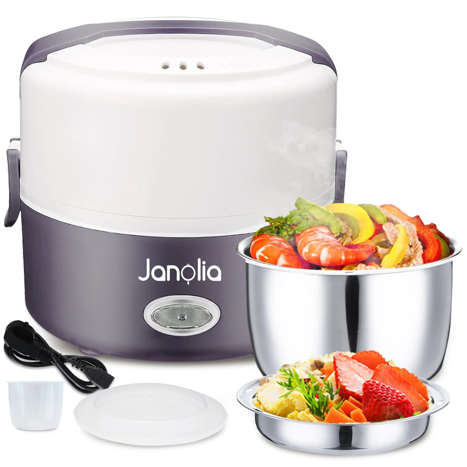 Scatola per il pranzo elettrica a 2 strati da 1,3 litri, 200 W, in acciaio inossidabile e PP, portatile, con riscaldamento elettrico, per bento, cuociriso, con spina EU, per ufficio