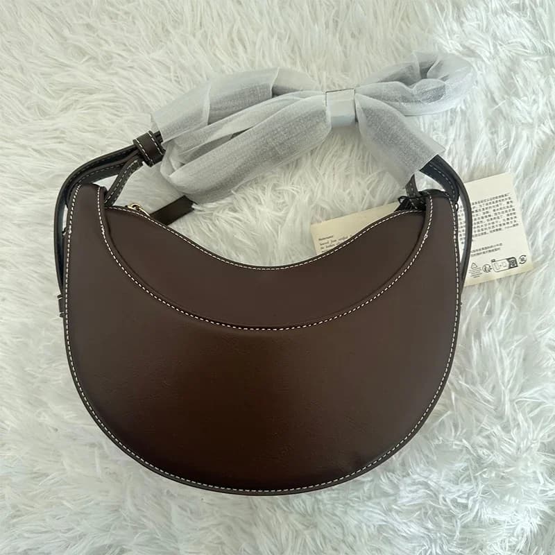 New trendy French-style leather ladies' shoulder bag - crescent-shaped handbag - zipper-closed crossbody bag