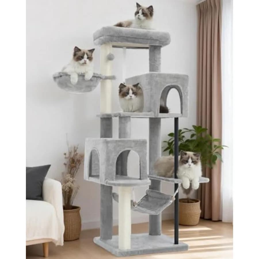 Torre per Gatti da 51,2'' con Tiragraffi, Robusta Struttura in Acciaio, per Gatti da Interno, con Ampia Amaca e Zona Relax per Gatti Adulti