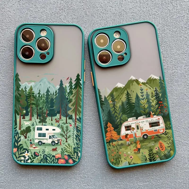 Custodia per telefono per veicoli ricreativi da viaggio con paesaggio forestale per iPhone 16 15 14 11 12 13 Mini Pro Max X XR XS 17 16 Plus Funda