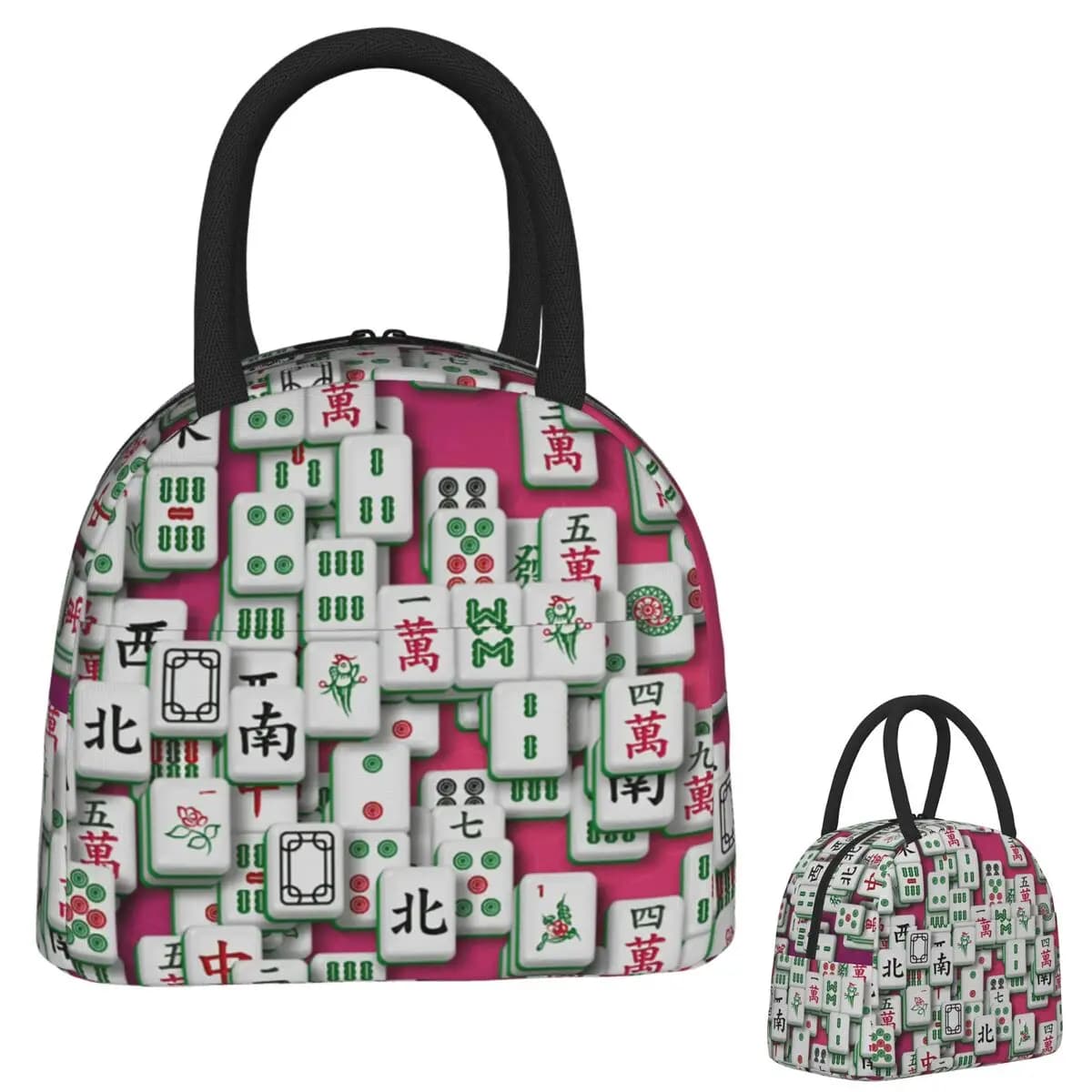 Mahjong Tile Pattern Insulated Lunch Bag for Women Kids Portable Food Boxes Thermal Lunch Box Tote