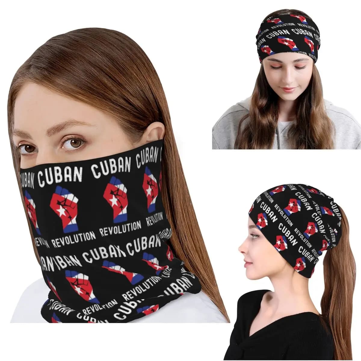 Bandana vintage con design della bandiera cubana della rivoluzione cubana, sciarpa avvolgente per il collo, copricapo multiuso, berretto per uomo, donna, adulto