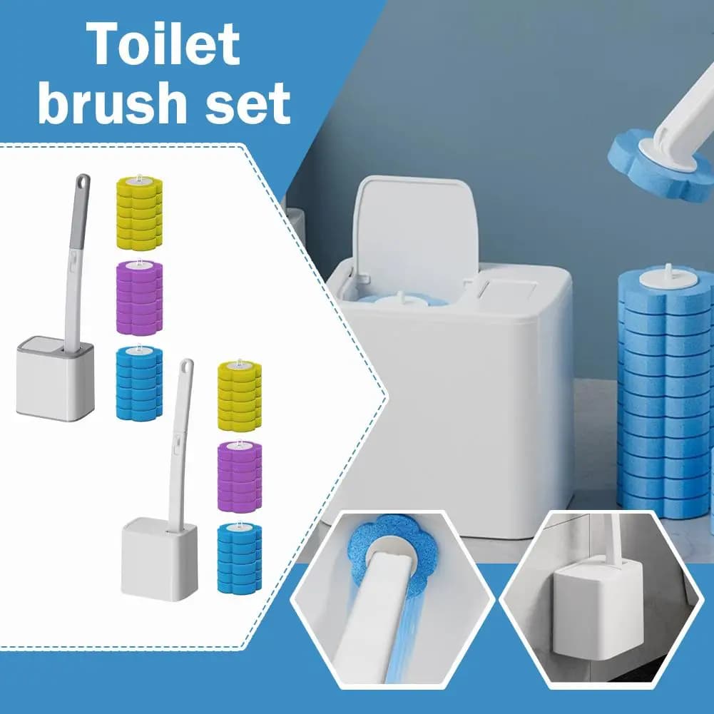 Set di Spazzole per WC Usa e Getta con Base, Spazzola Automatica a Chiusura Integrata con Compresse Detergenti al Limone e Lavanda