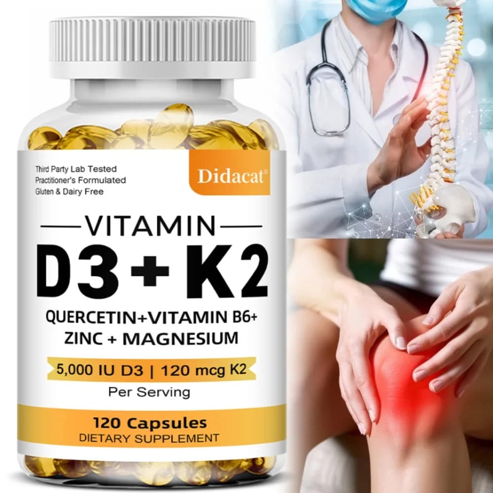Vitamin D3 + K2 - Bone, Support Joint, Heart, Immune, Teeth and Skin Health - Non-GMO Supplement