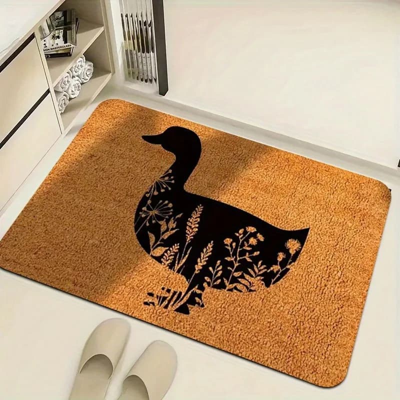 Tappeto con Motivo Anatre e Paglia di Grano - Stile Rustico, Antiscivolo, Lavabile, per Interni ed Esterni, Adatto per l'Ingresso