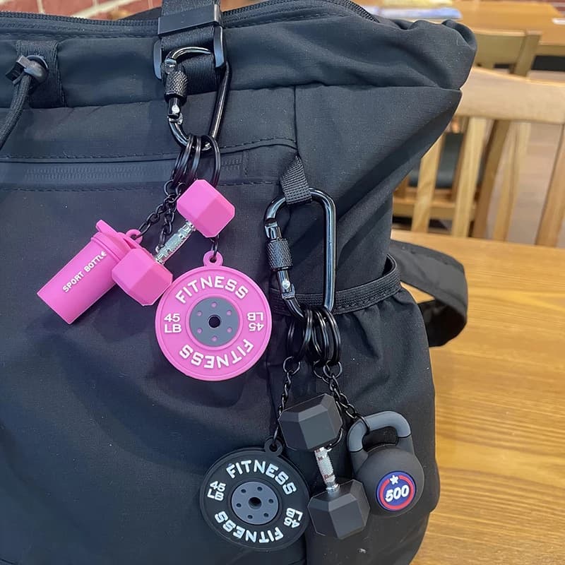 Fitness Keyring for Gym Lovers, Keyrings with Balancing, Keyring Ring with Silicone Weight Plate, Gym Gifts, Training Bag Pendant