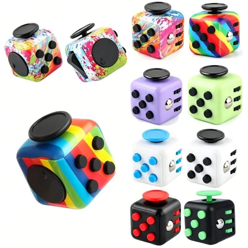 Fidget Cube Antistress 8 Modelli 3.4cm 40g Hand Spinner Strumento di Decompressione per Autismo ADHD Ansia Sollievo dallo Stress
