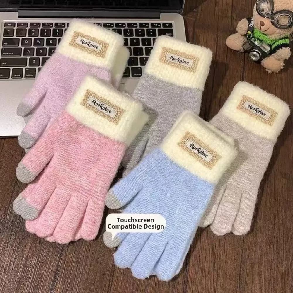 Sweet Korean Style Warm Knitted Gloves Cold-proof Thicken Girls Winter Gloves Soft Cute Full Finger Mittens Outdoor