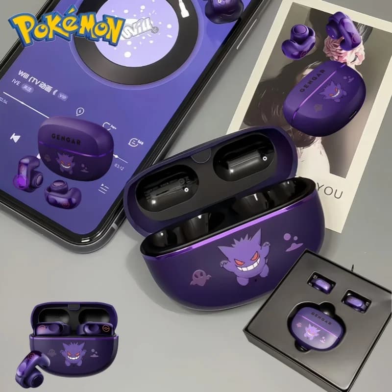 Gengar Pokemon Anime Auricolari sportivi wireless Auricolare Bluetooth Hifi Stereo Clip per orecchio Stile Regali alla moda ad alta resistenza per i giocatori