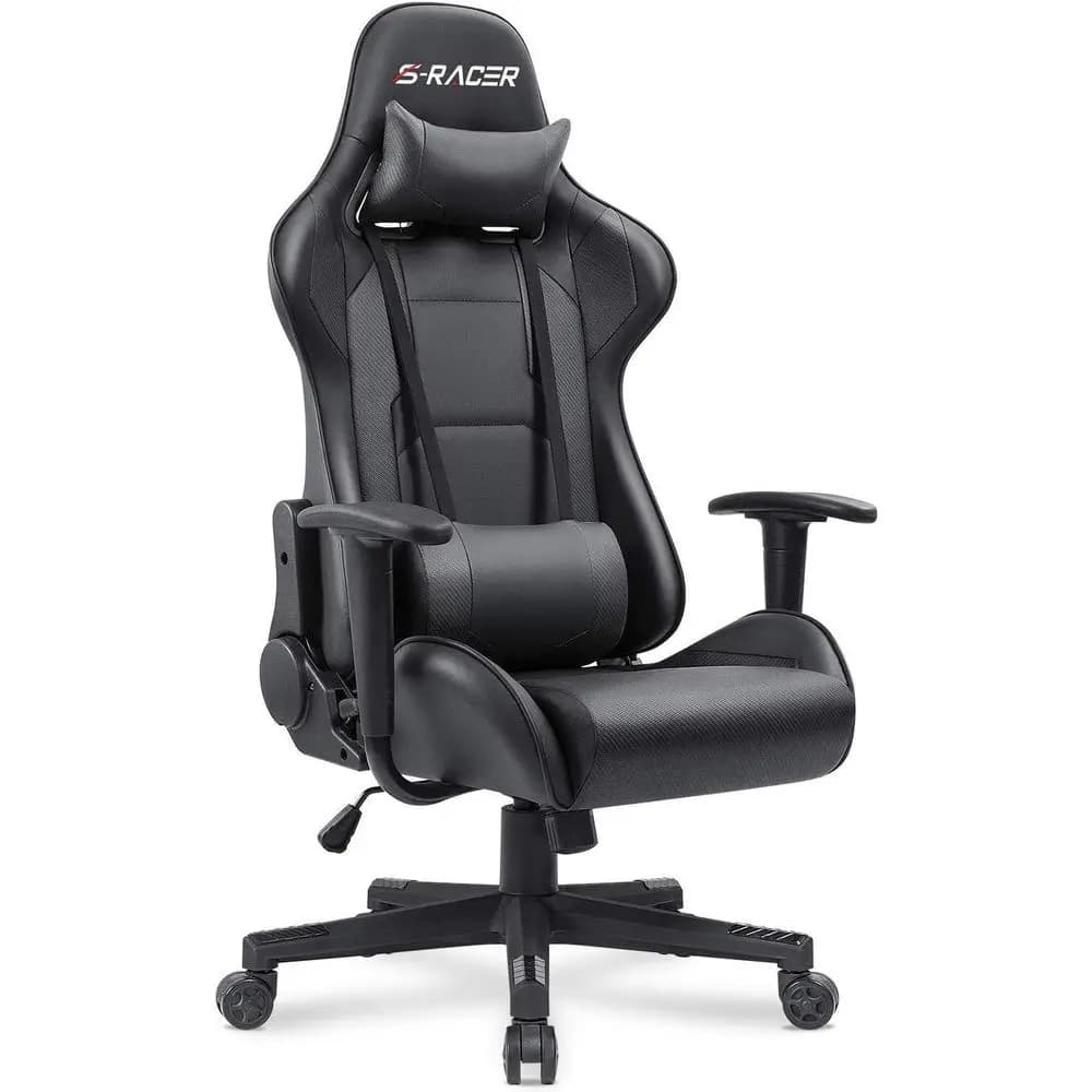 Sedia da Ufficio Ergonomica Girevole in Pelle con Schienale Alto, Supporto Lombare e Poggiapiedi per Scrivania (Nera)