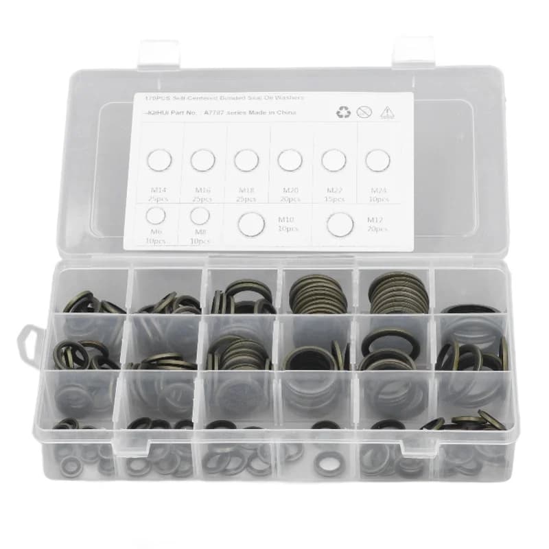 170PCS Set Drain Plug Gasket 10 Sizes Rubber And Metal Oil Drain Plug Gasket Replacement With Storage Box