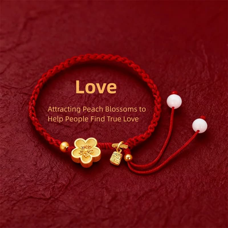 Bracciale fortunato in corda rossa intrecciata a mano alla moda per donne uomini amanti Braccialetti con ciondoli regolabili con fiore di pesco fortunato Regalo per migliori amici