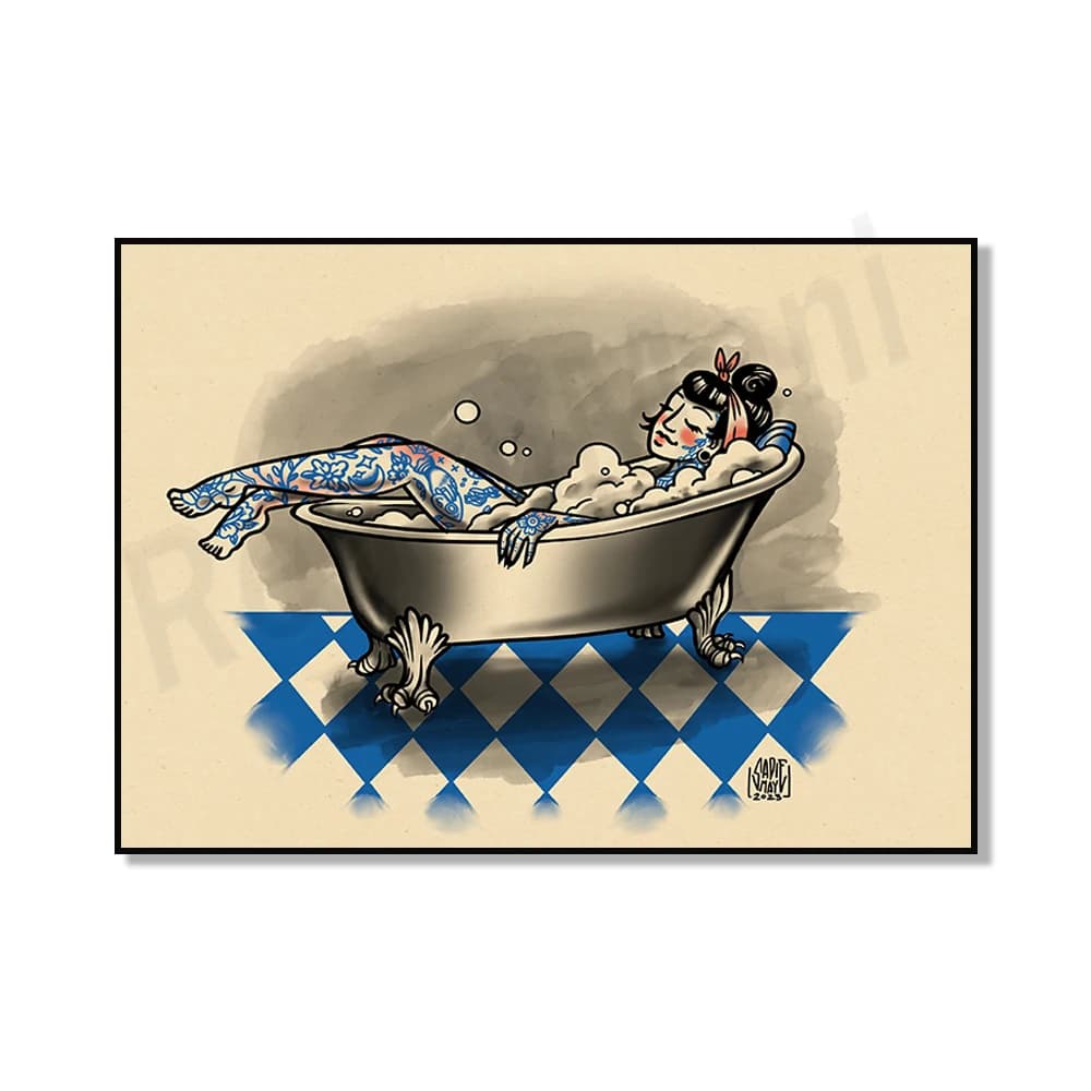 Design tradizionale del tatuaggio, stampa su tela tradizionale del bagno del tatuaggio, adatta per la camera da letto, poster decorativo della parete dell'ufficio