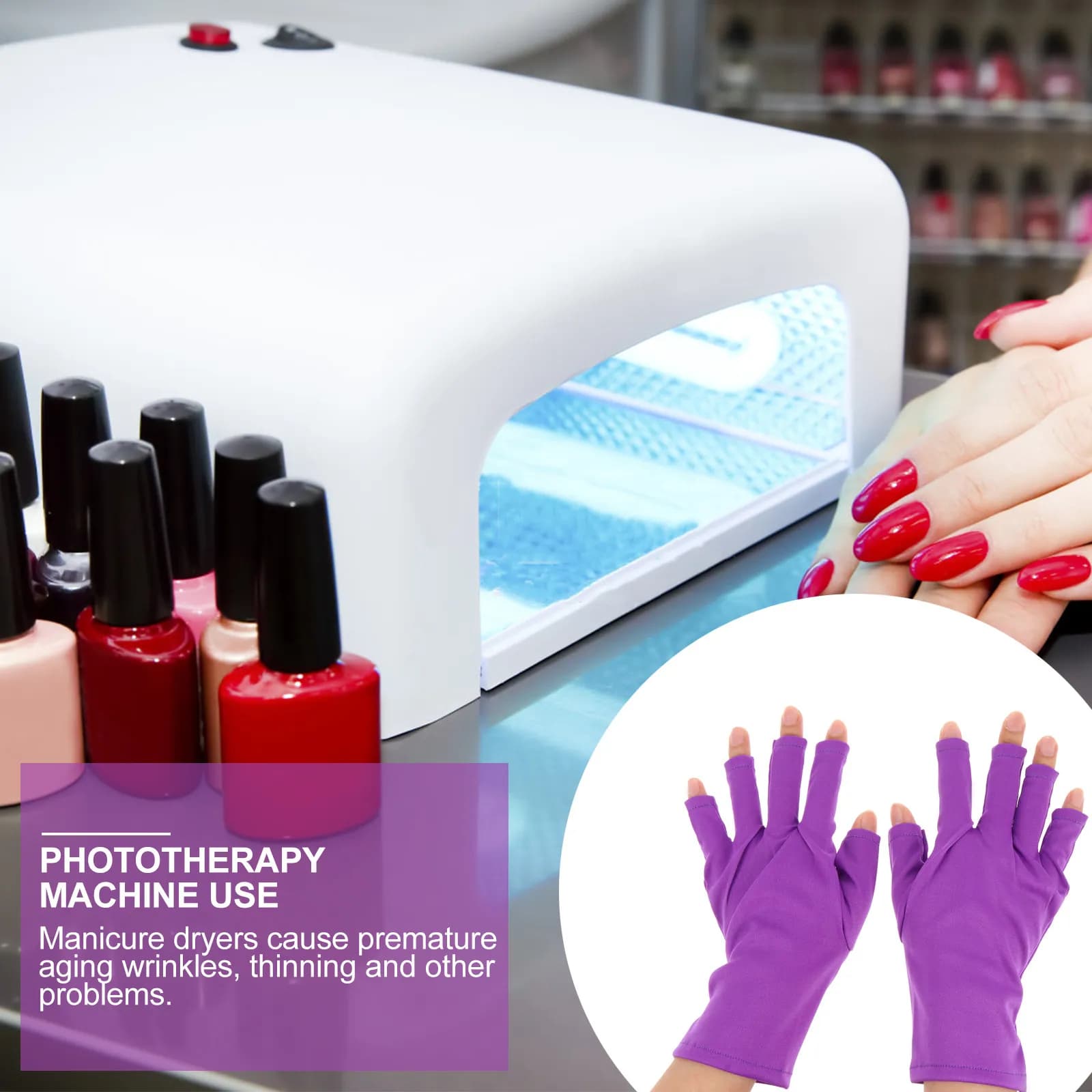 2 Pezzi Guanti Protettivi UV Traspiranti in Poliestere Mezze Dita per Esterni, Protezione per Manicure e Nail Art, Guanti per Gel Unghie, Strumenti per Manicure