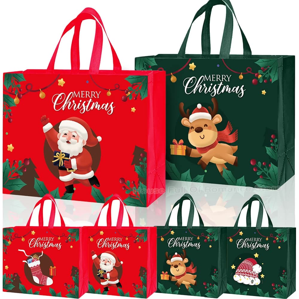 Grandi sacchetti regalo di Natale Tote in tessuto non tessuto di Babbo Natale Borsa impermeabile ispessita riutilizzabile Decorazioni natalizie Borsa regalo per feste per bambini