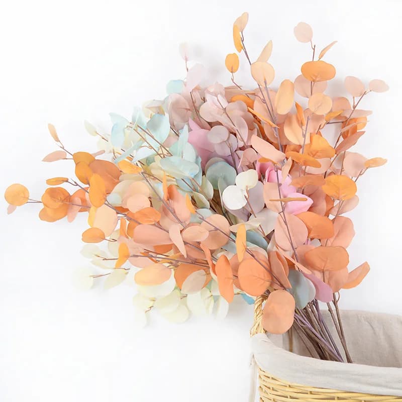 Autumn Artificial Eucalyptus Leaves Bouquet Silk Faux Apple Leaf Branches Wedding Home Garden Decoration Wreath Fake Plant