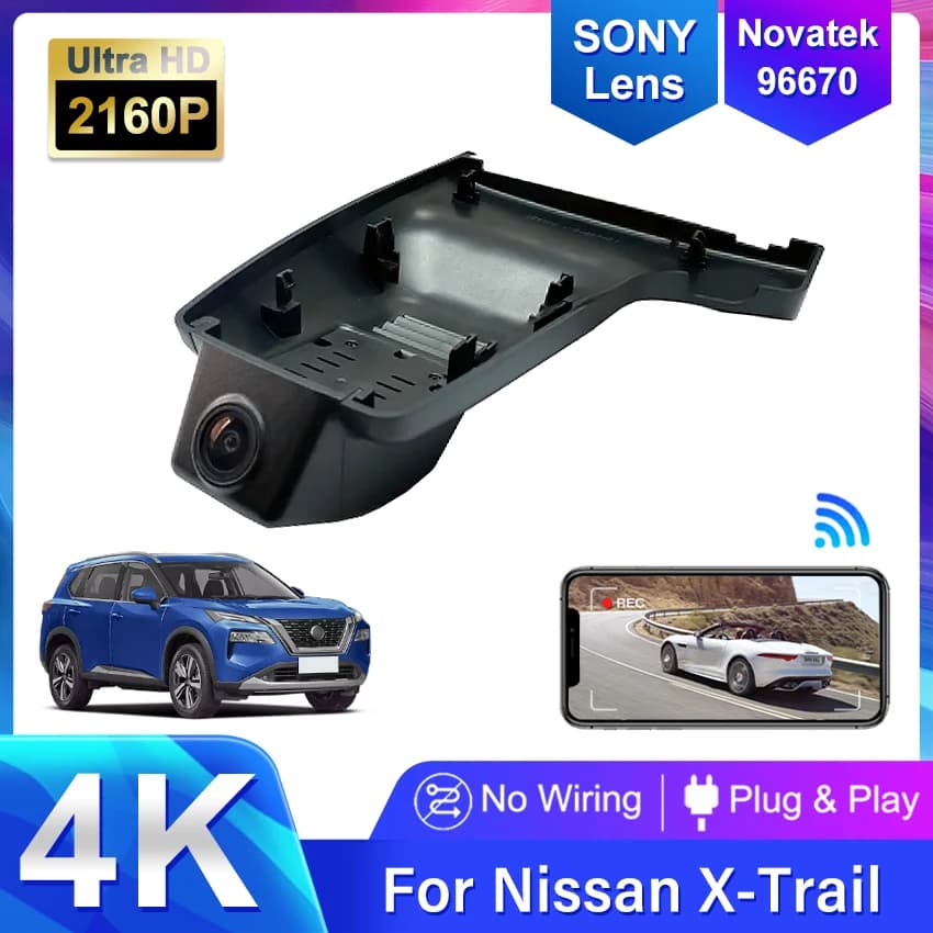 4K Car DVR Dash Cam Wifi Front camera back 2 lenses 24 hours parking for Nissan X-Trail XTrail Rogue T32 2015 ~ 2020, DashCam hidden
