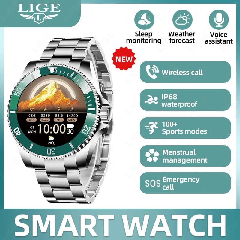 LIGE 2026 Smartwatch Sportivo Fitness Tracker con Notifiche Chiamate, Chiamate Bluetooth, Assistente Vocale, Impermeabile IP68, Orologio Intelligente da Uomo per il Business