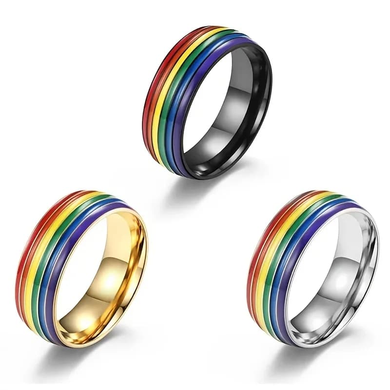 Anello Pride LGBTQ+ con bandiera arcobaleno - Anello unisex in acciaio inossidabile 304 con colori sfumati vibranti