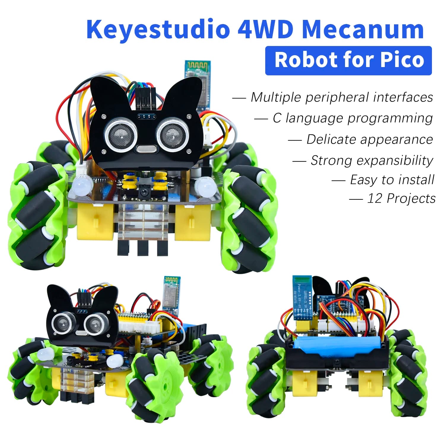 Keyestudio 4WD Raspberry Pi Pico Robot Auto Mecanum Robot Kit For Raspberry Pi Pico Robot STEM Support Python and Arduino Programming
