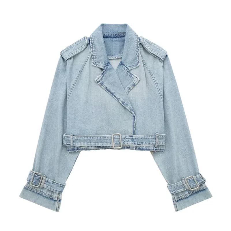Giacche di jeans extra corte da donna Giacca a vento Autunno Streetwear Capispalla Cintura Slim Ombelico esposto Top Lady Chic Casual Jean Cappotti