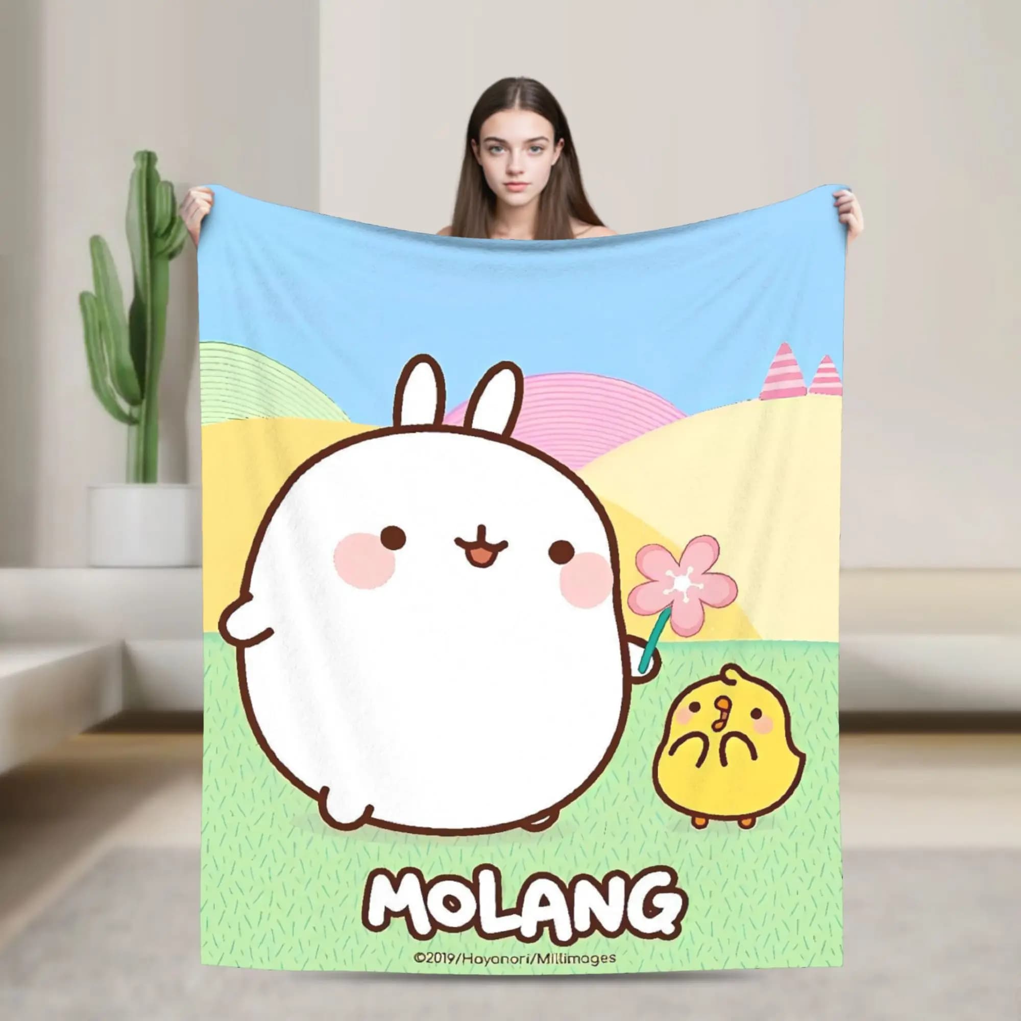 M-Molangs with Piupiu Blanket Quality Warm Soft Throw Blanket Autumn Travel Bedroom Pattern Bedspread