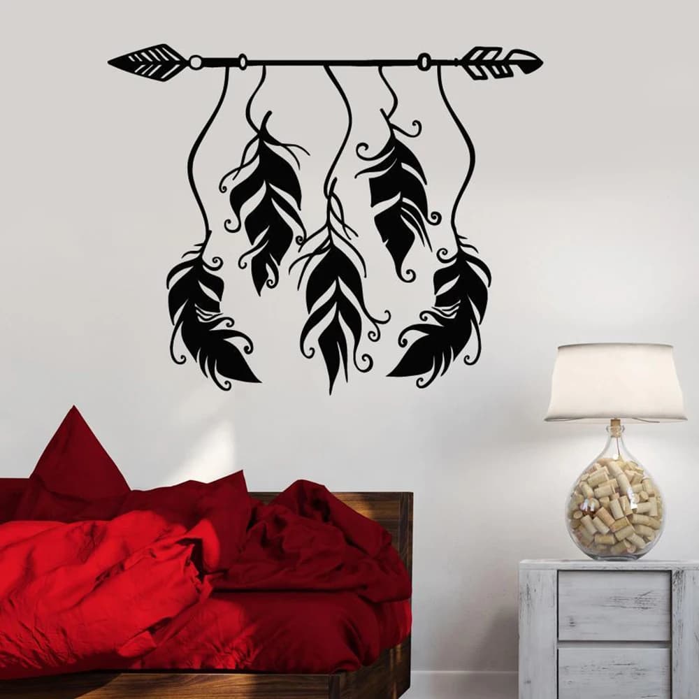 1PC Adesivi murali con freccia e piume, impermeabili, decorazioni artistiche per la stanza dello studio, adesivi creativi