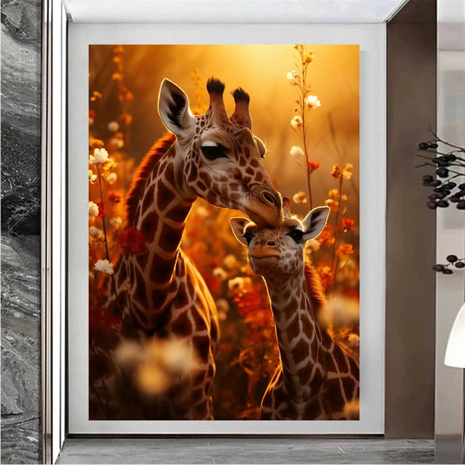 Kit Pittura Diamante 5D Fai da Te, Ricamo Diamantato Completo Quadrato/Rotondo, Giraffa, Decorazione Casa, Regalo, Punto Croce, Arte da Parete