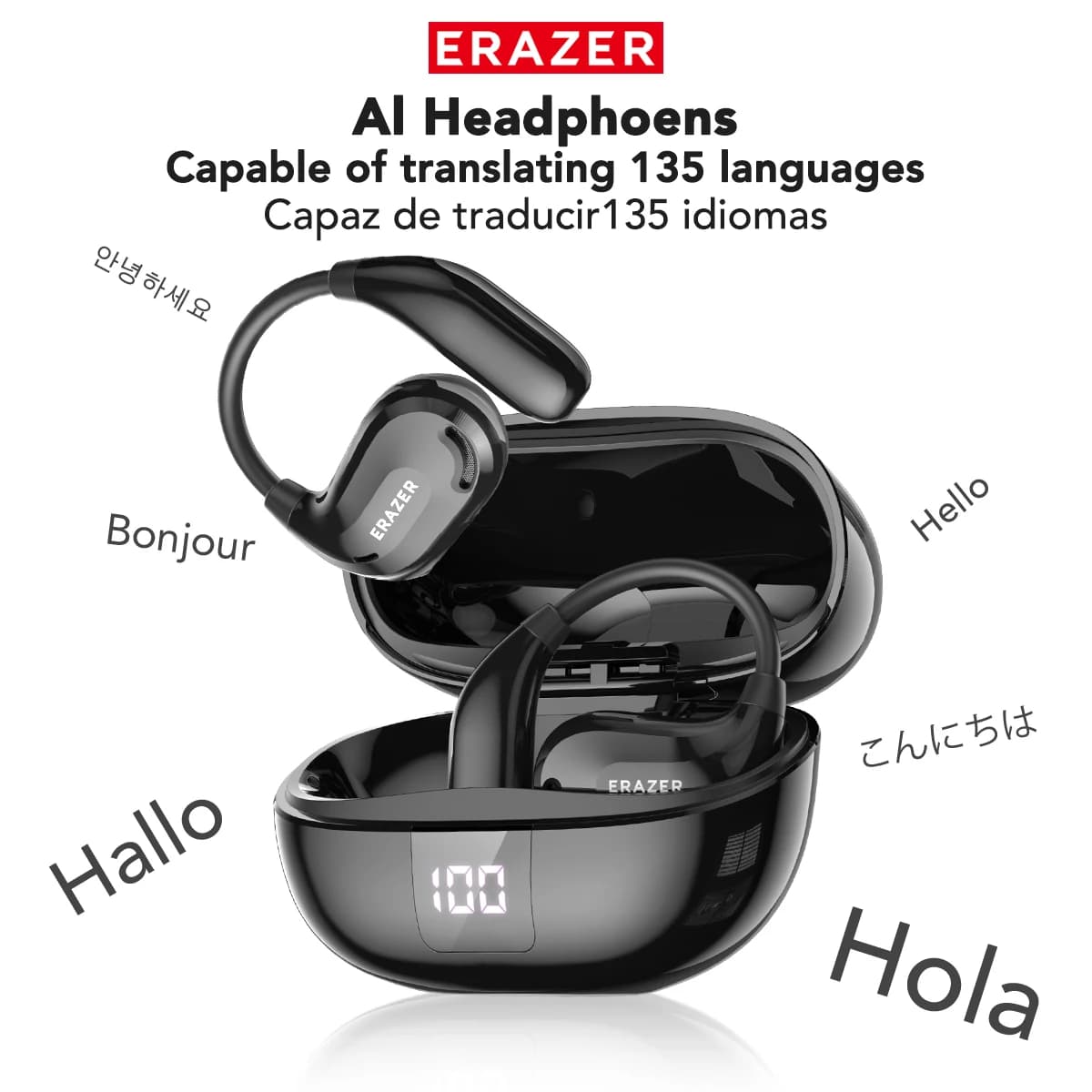 ERAZER XT66PRO Auricolari Bluetooth Cuffie ASMR APP fai da te Traduttore AI Auricolari Cuffie wireless 13 ore di visualizzazione a lunga durata