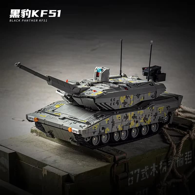 Blocchi Educativi da Costruzione NO.96001 Modello di Carro Armato di Quarta Generazione - Panther KF15 Tedesco, EMBT Europeo, Abrams X USA