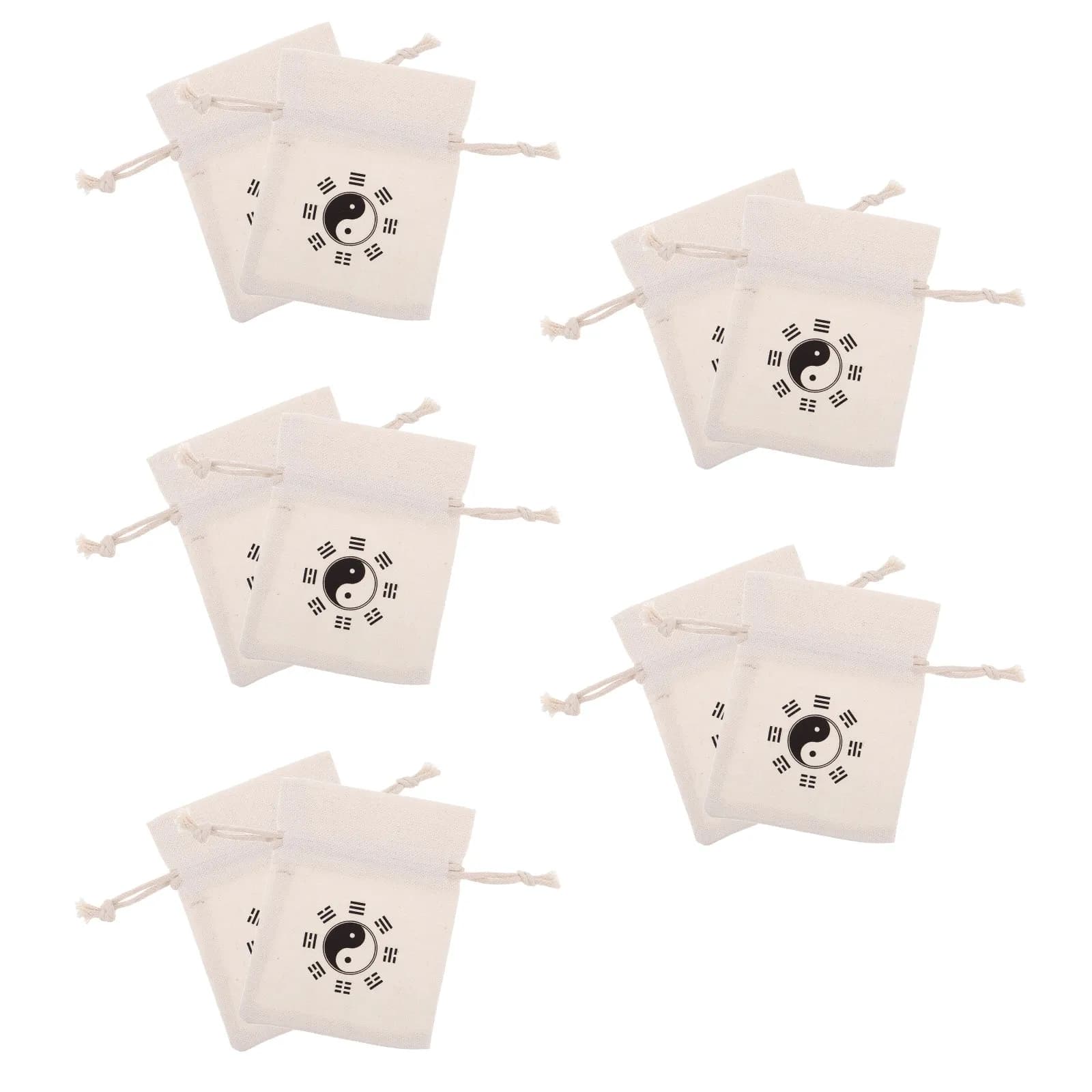 10 Pezzi Sacchetti Porta Corda per Saltare in Lino con Coulisse, Eleganti con Stampa Bagua, Organizer per Fitness, Sacchetti da Viaggio per Gioielli, Bomboniere