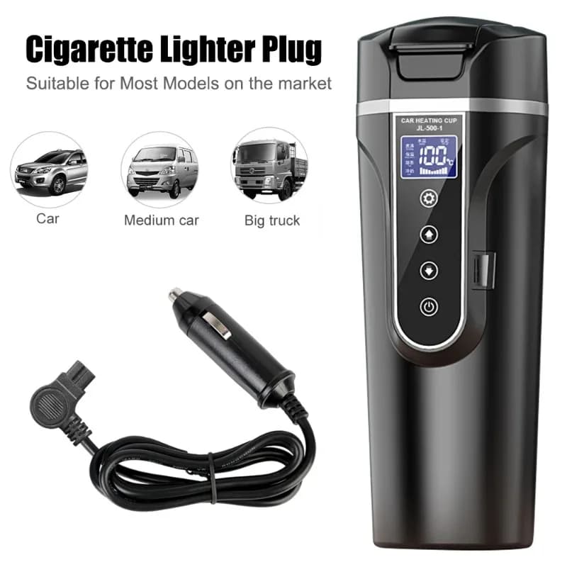 Bottle water heater 450ML 12V/24V Car heating cup Stainless steel electric kettle Heat display LCD display