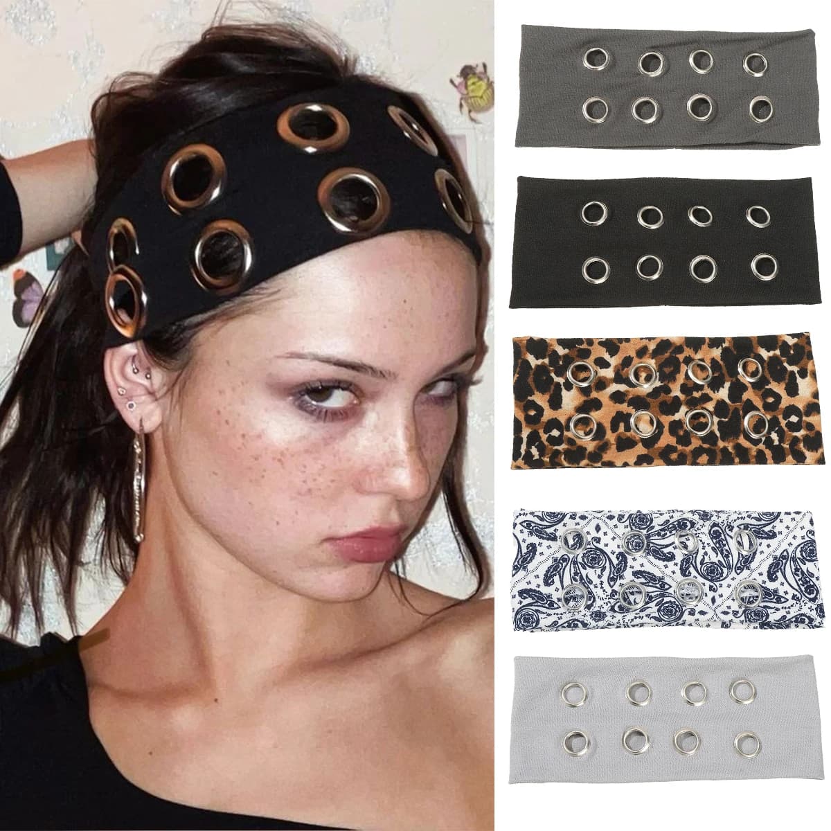 AWAYTR Punk Girl Fascia per capelli con occhiello elastico largo scavato Elastico in metallo Rock Steampunk per fasce sportive Accessori per capelli