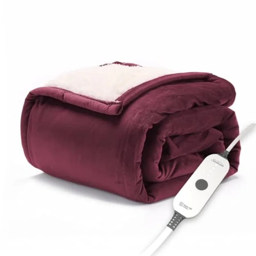 Coperta Elettrica in Visone Reale e Sherpa, 4 Impostazioni di Calore, Spegnimento Automatico Dopo 4 Ore, Riscaldamento Rapido, Lussuosa e Ultra Confortevole