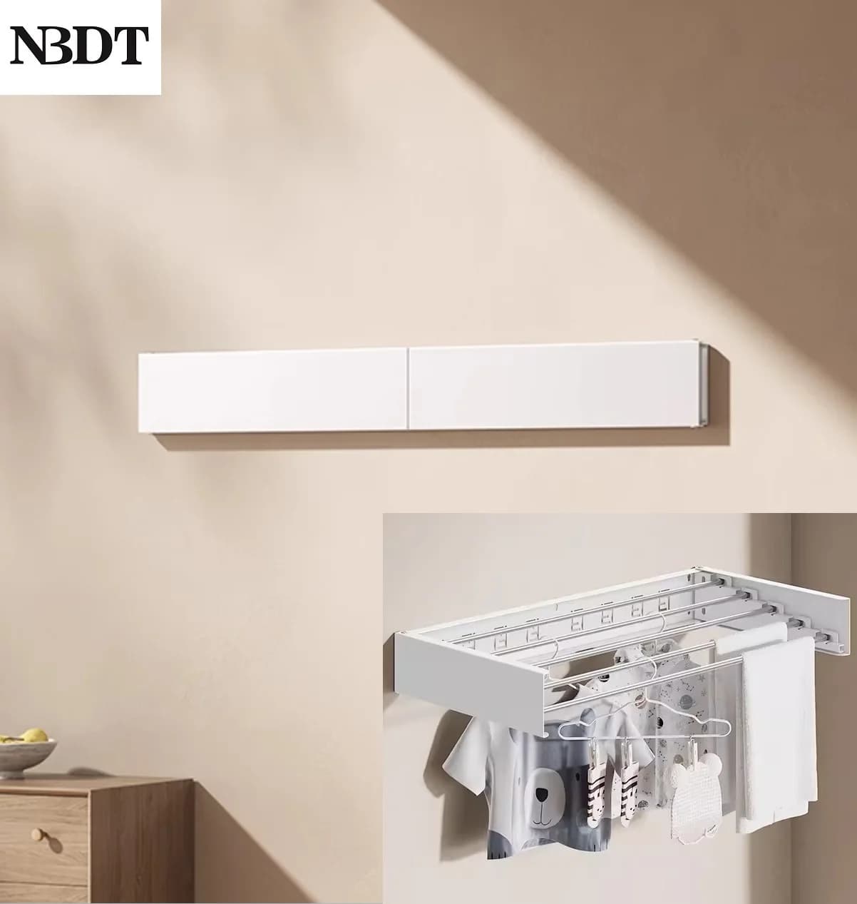 Portasciugamani pieghevole a parete bianco e nero da 80 cm, 1 pezzo