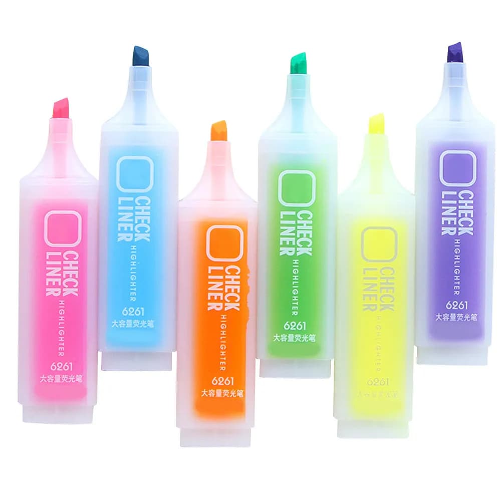 Set di 6 Evidenziatori Colorati, Pennarelli Fluorescenti per Studenti, Forniture Scolastiche, Regalo, Linee Chiare e Nitide