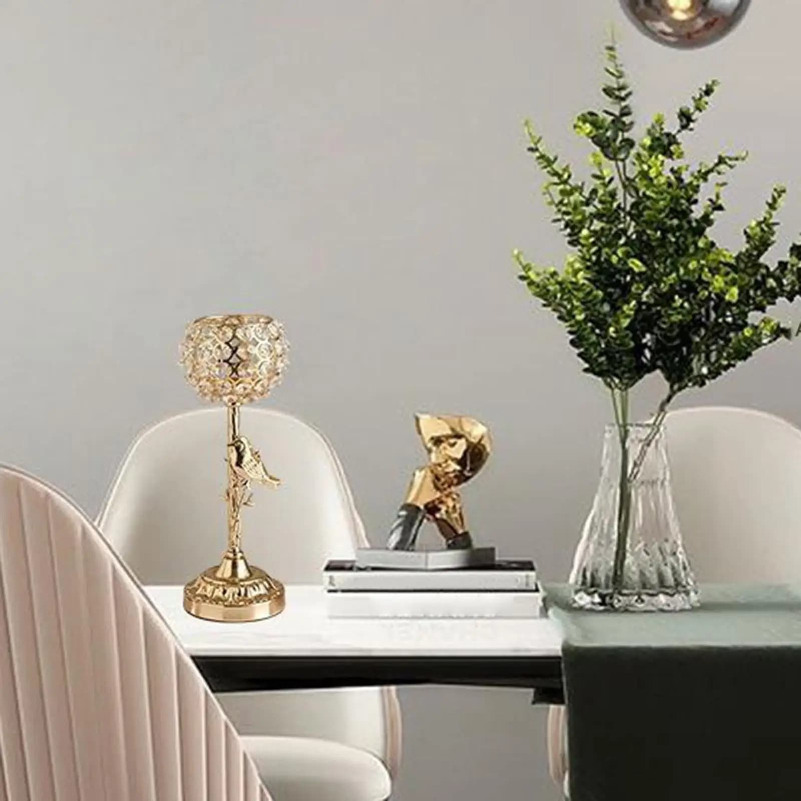 Golden Metal Crystal Pillar Candle Holders, for Wedding Party, Table Centerpieces Decor, Gift for