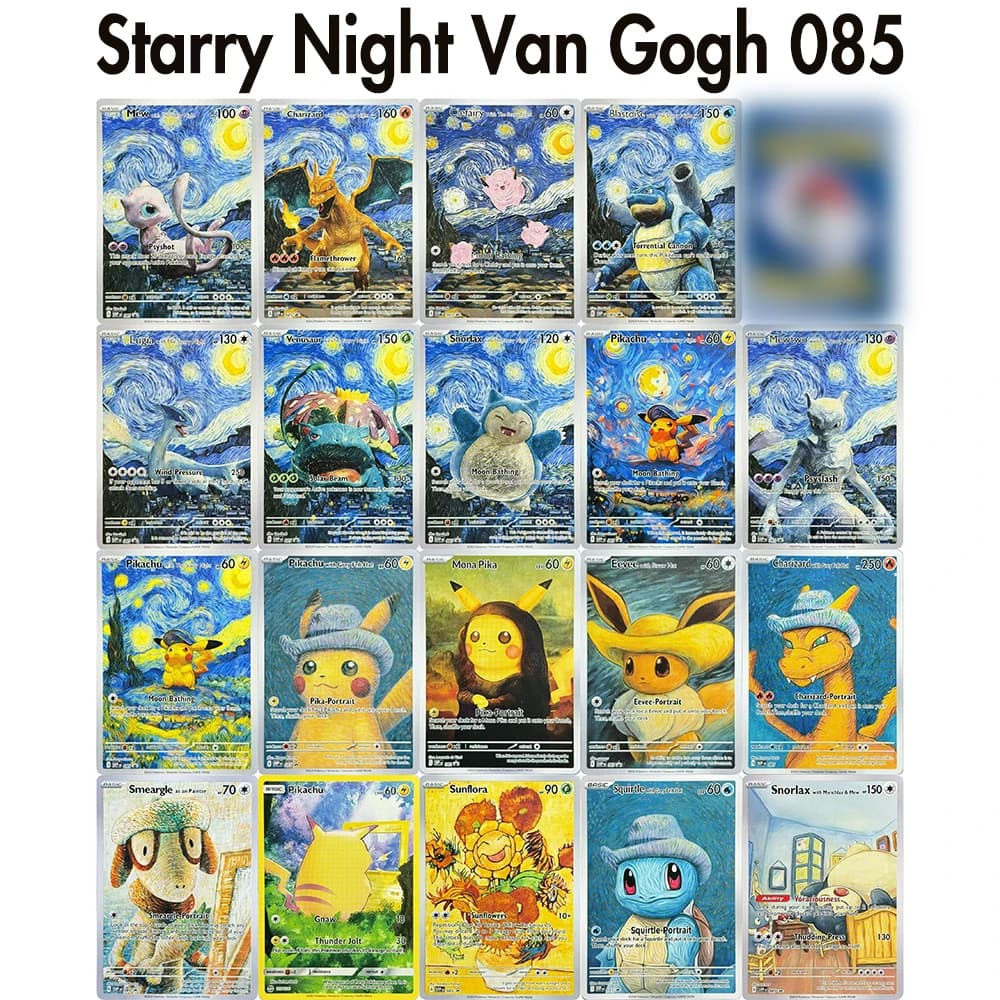PTCG Gioco Proxy Carte Pokemon Notte stellata Van Gogh 085 SVP Set Charizard Pikachu Venusaur Mew Snorlax Lugia Mewtwo Blastoise