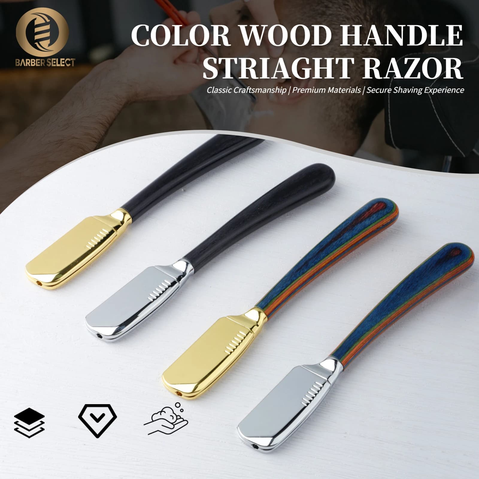 New Pro Color Wooden Sleeve Barbiere Straight Razors Hand tools for hair removal of stainless steel saloon Bearing for men