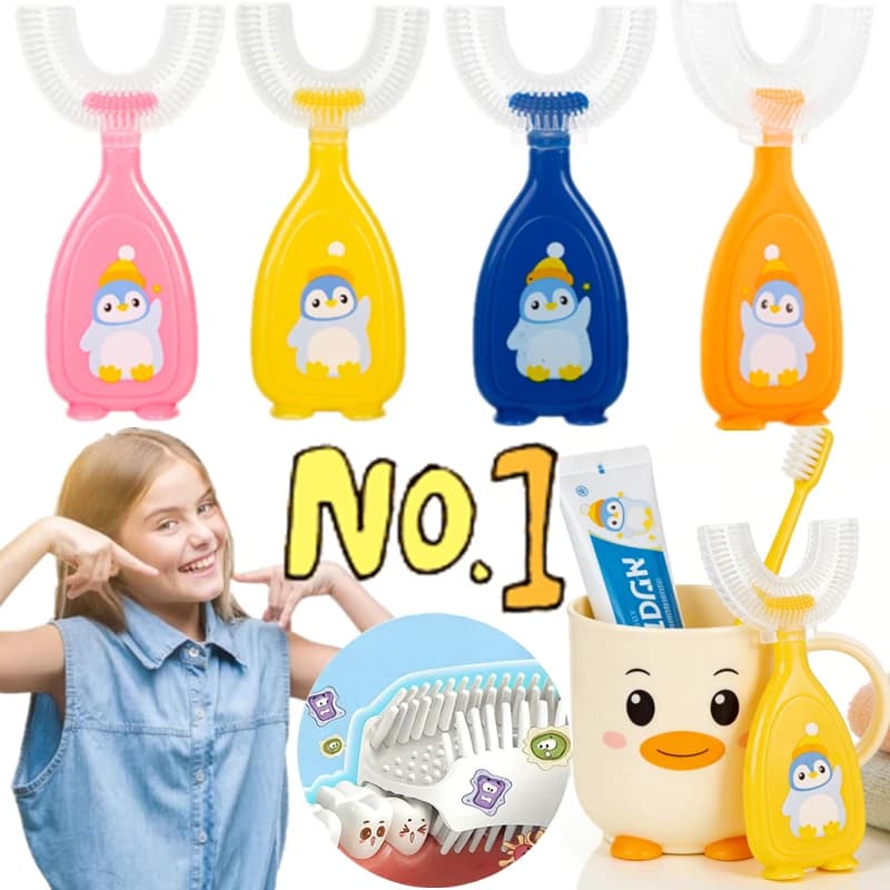 Nuovo Spazzolino a U per Bambini a 360 Gradi, Massaggiagengive per Neonati, Spazzolino Morbido in Silicone per la Cura Orale dei Bambini