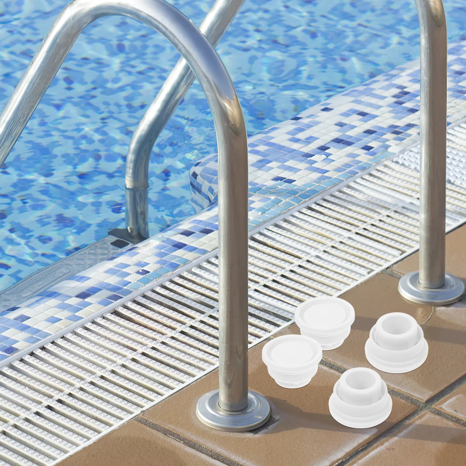 2 Pezzi Tappi Paracolpi in Gomma per Scaletta Piscina, Protezione per Scaletta Subacquea, Facile Installazione, Accessorio per Piscina