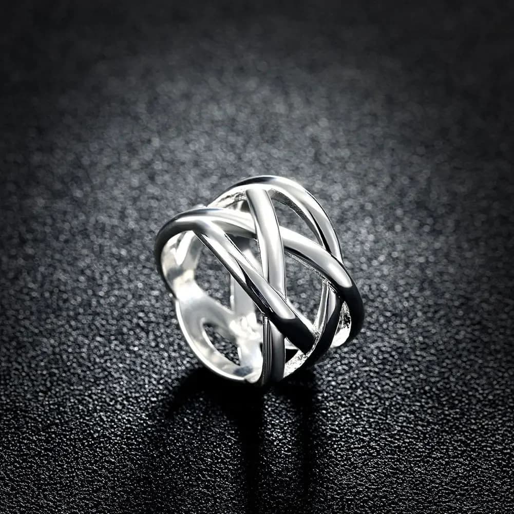 Hot fine argento sterling 925 croce rete da pesca anelli per le donne uomini taglia 6 7 8 9 10 festa di moda gioielli da sposa regali di festa