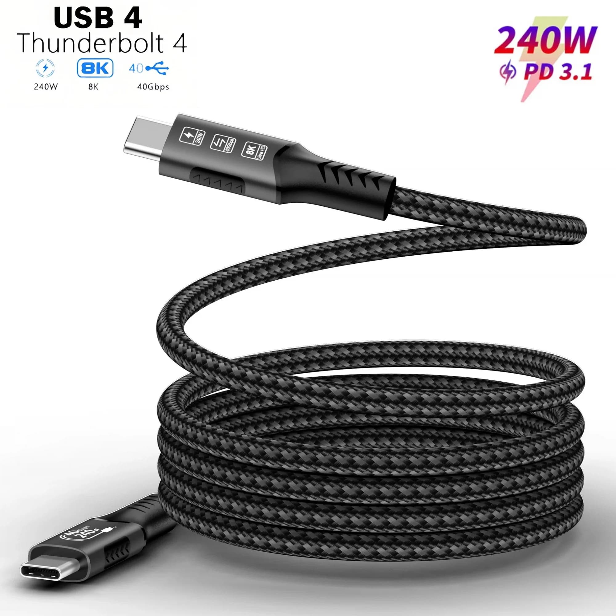 Cavo USB 4 per Thunderbolt 4 8K a 60Hz 40Gbps Sincronizzazione dati 240W Ricarica rapida Cavo Thunderbolt da USB C a USB C per monitor MacBook