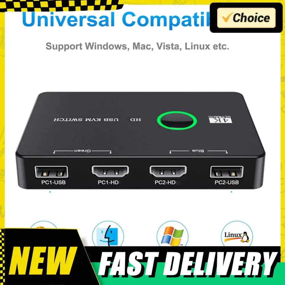 KVM Controller Keyboard, Mouse and Printer, Adapter Hub KVM Plug and Play, USB KVM selector for 2 PCs