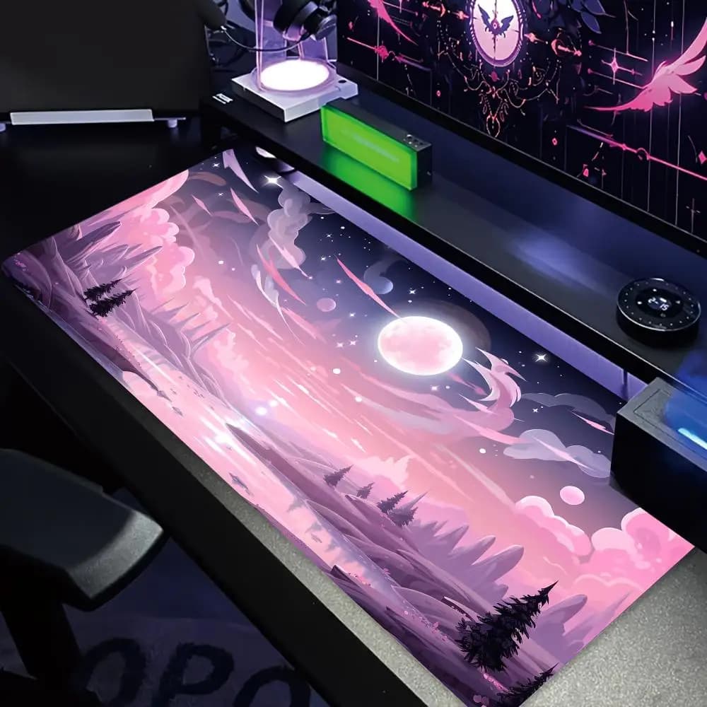 Tappetino per mouse grande con scenario di fiori di ciliegio a tema rosa Tappetino per mouse Tappetino da gioco Tappetino per mouse con tastiera con bordo cucito antiscivolo