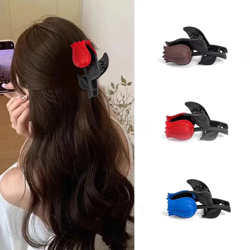 Fermagli per capelli con fiore di tulipano alla moda Fermagli per capelli Semplice stella Glitter in polvere Fermagli per coda di cavallo Forcine Barrettes Accessori per capelli con fascia