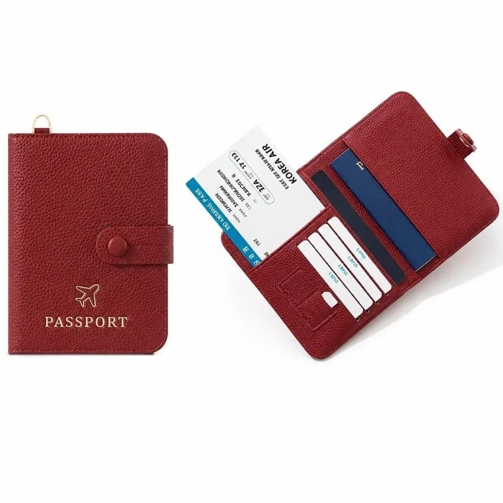 RFID Blocking Passport Cover Case PU Leather Card Holder Travel Passport Holder Hanging Neck Passport Protection Book