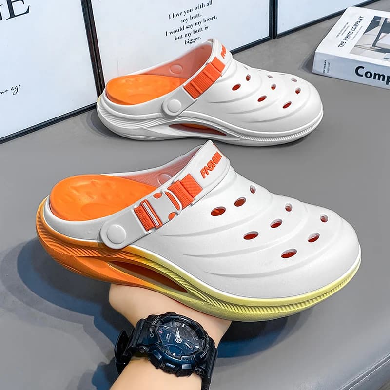 Slippers for Men Summer soft sole Outer Wear Two-Wear Sports Beach Sandals Deodorant Anti-Slip Toe Half Slippers